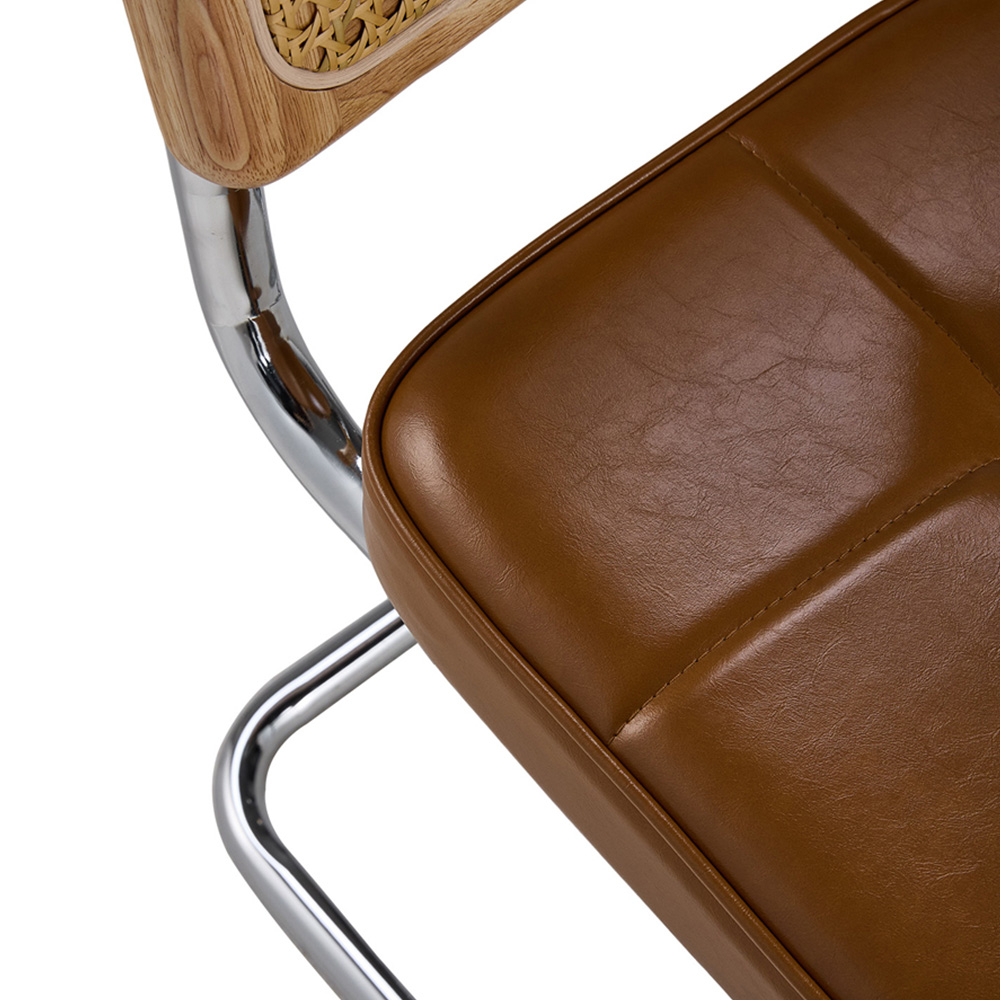 Living and Home Set of 2 Brownish Yellow PU Leather Rattan Back Dining Chairs Image 3