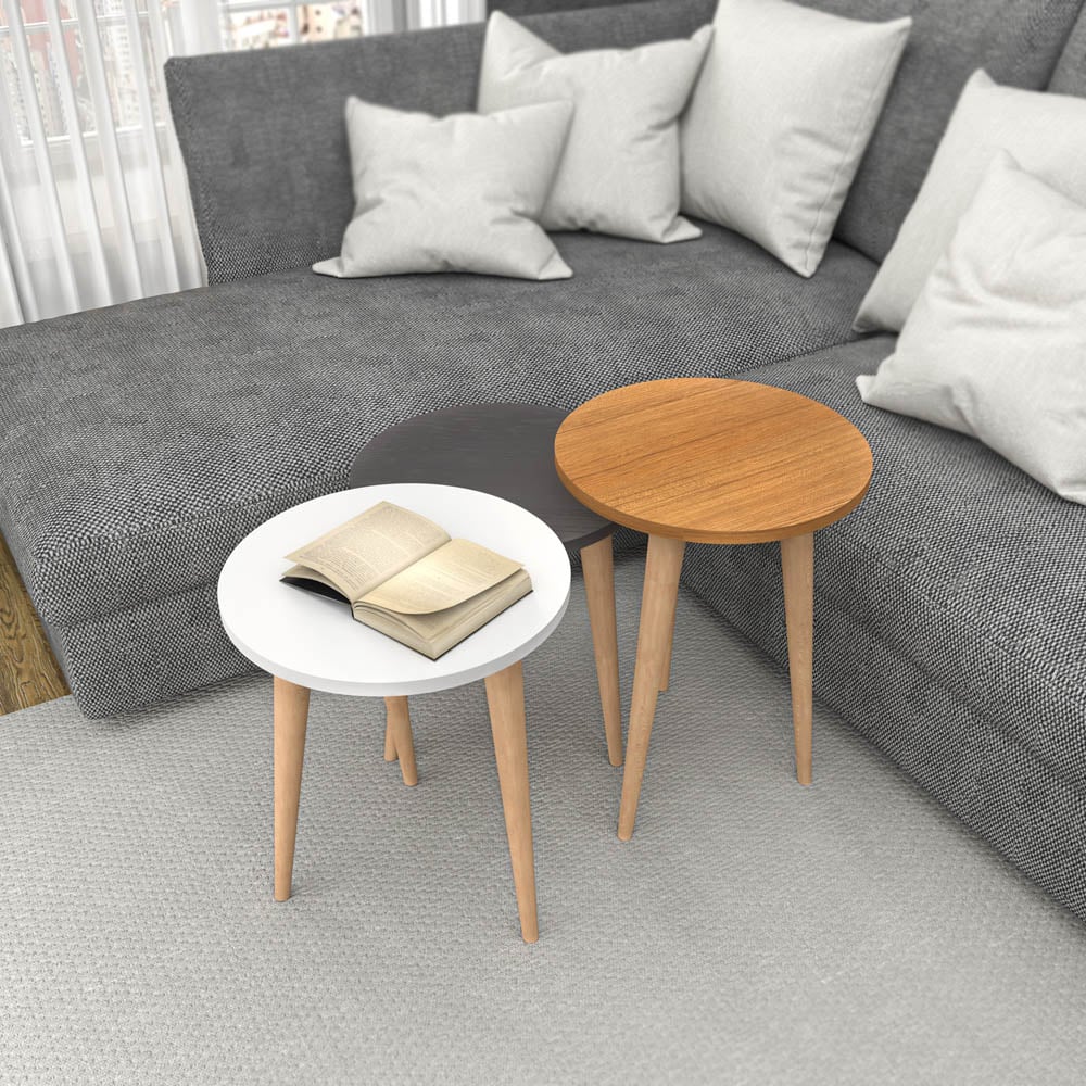 Decorotika Anthracite Teak and Cream Nest of Coffee Tables Set of 3 Image 6