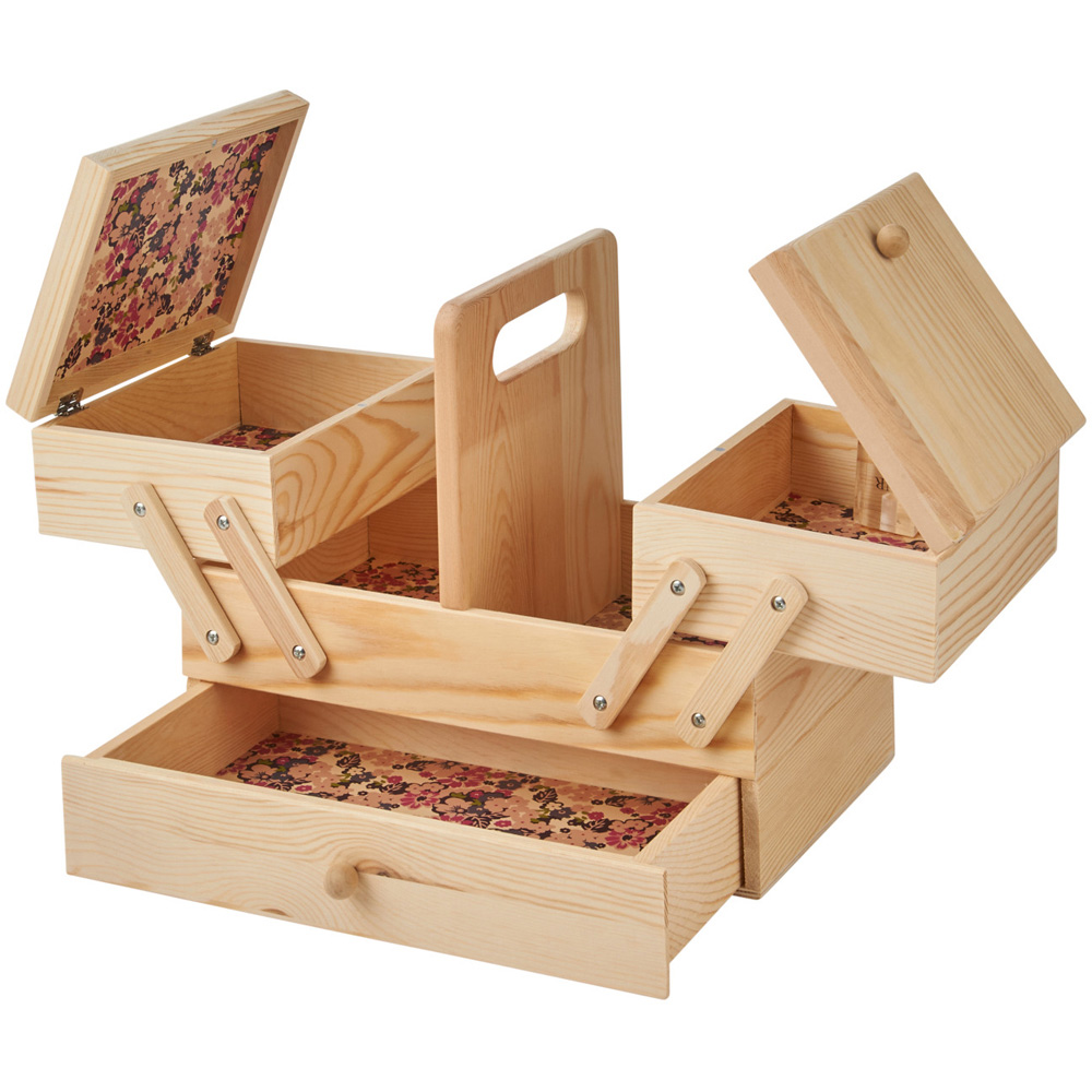 Sewing Online LW5188 Light Pine with Ditsy Floral Design Interior Wooden Small Cantilever Sewing Box Image 3