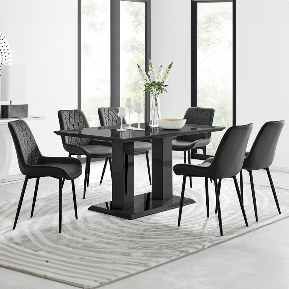 Furniturebox Molini Cesano 6 Seater Dining Set Black Gloss Image 1