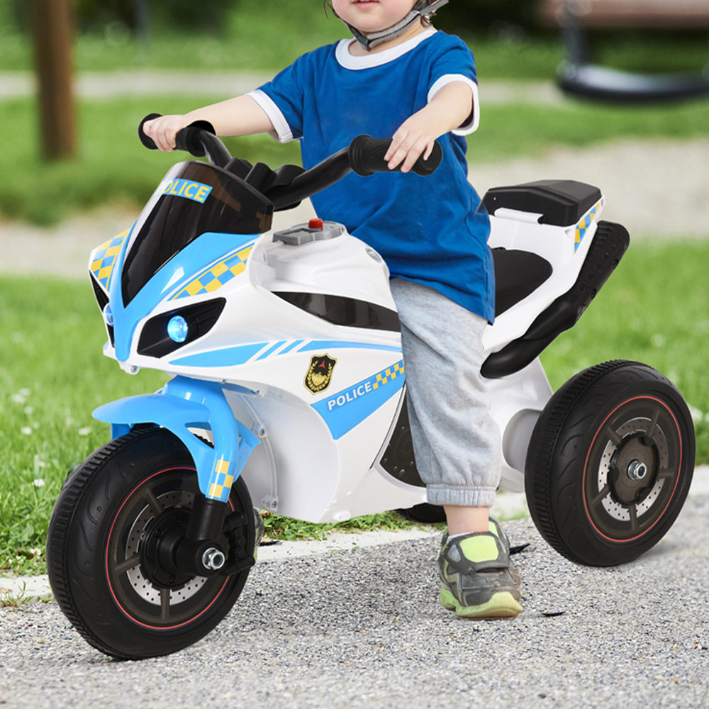 HOMCOM Kids Ride-On Police Bike 3 Wheel Vehicle with Interactive Design Features Image 2