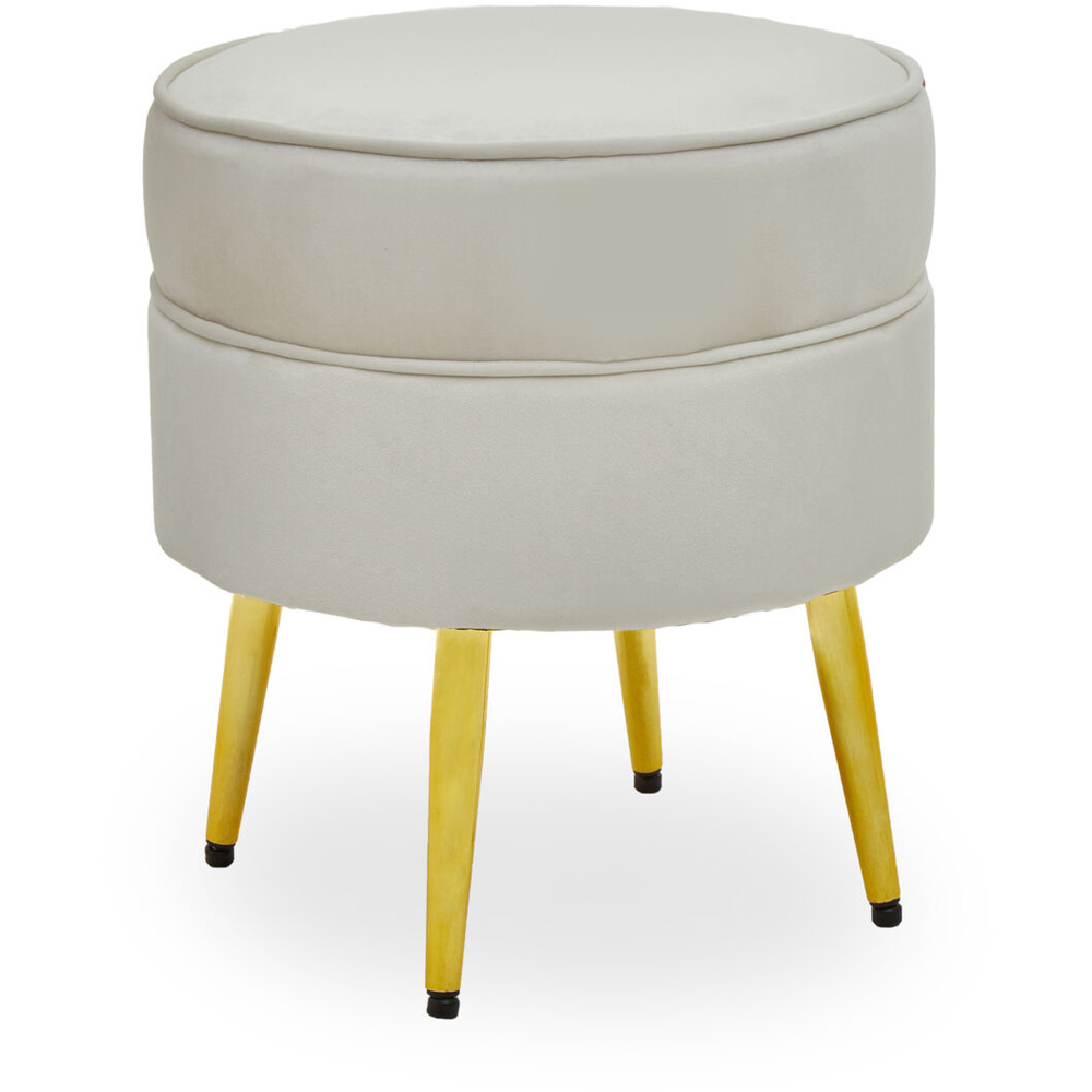 Premier Housewares Tamra Cream Velvet Round Padded Footstool with Gold Legs Image 4