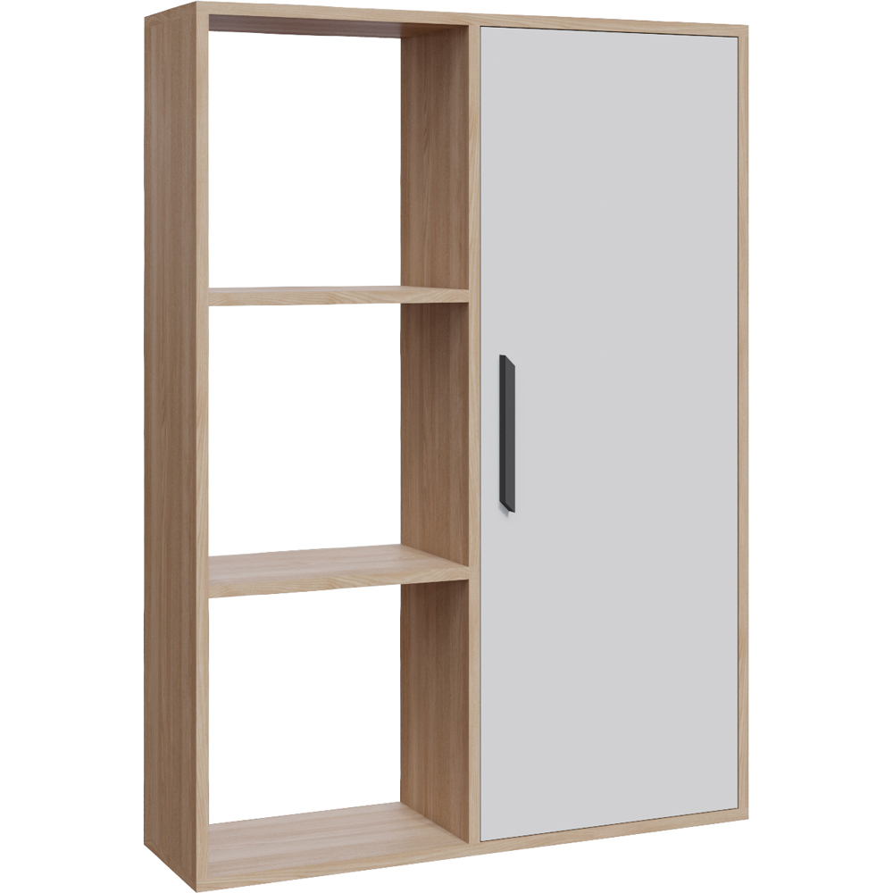 Decorotika Patrick Single Door 3 Shelf Oak and White Bookcase Image 2