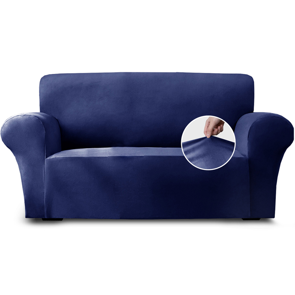 Homerepublic 2 Seater Navy Mink Velvet Stretch Fit Sofa Cover Image 1