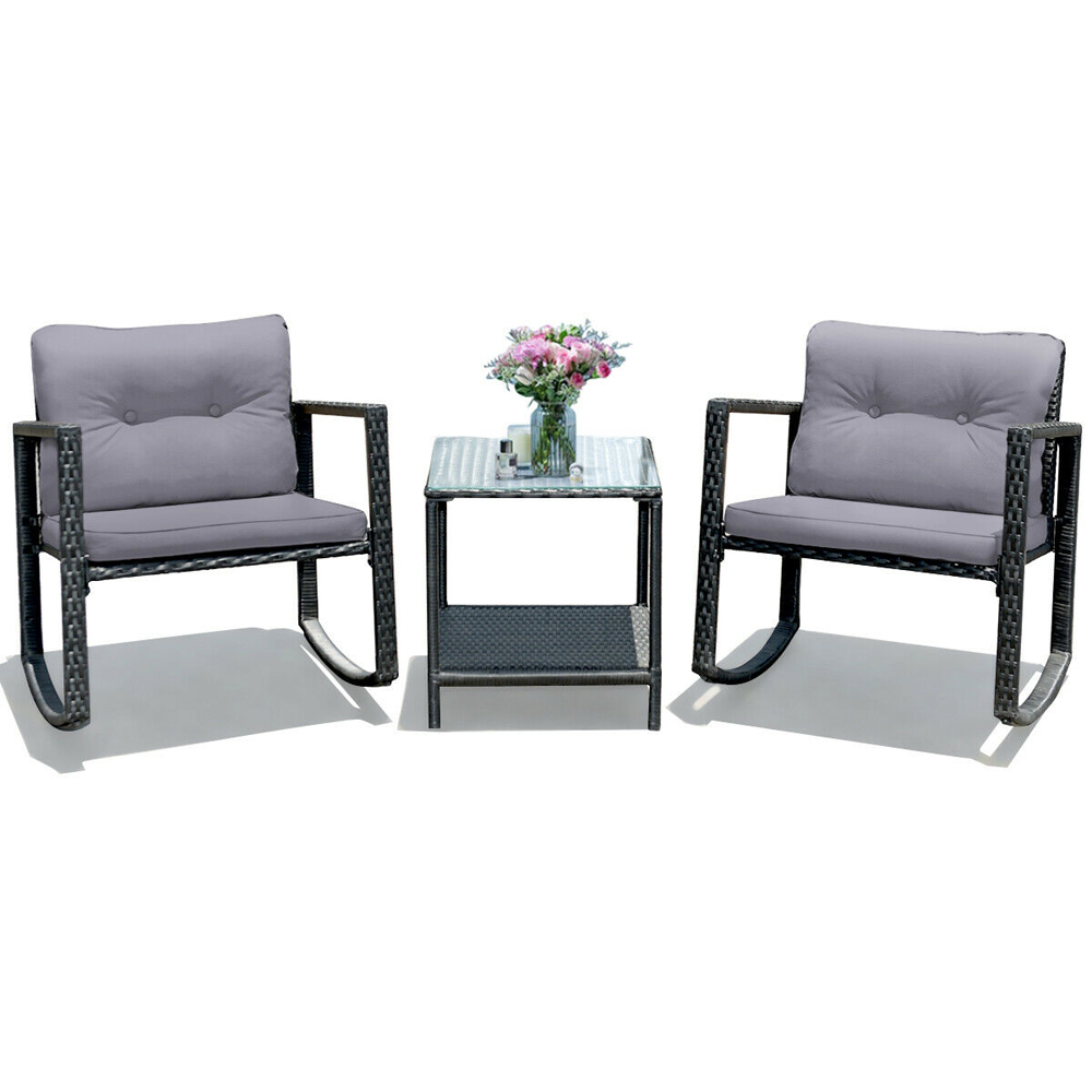 Costway 2 Seater Rattan Bistro Set Grey Image 4