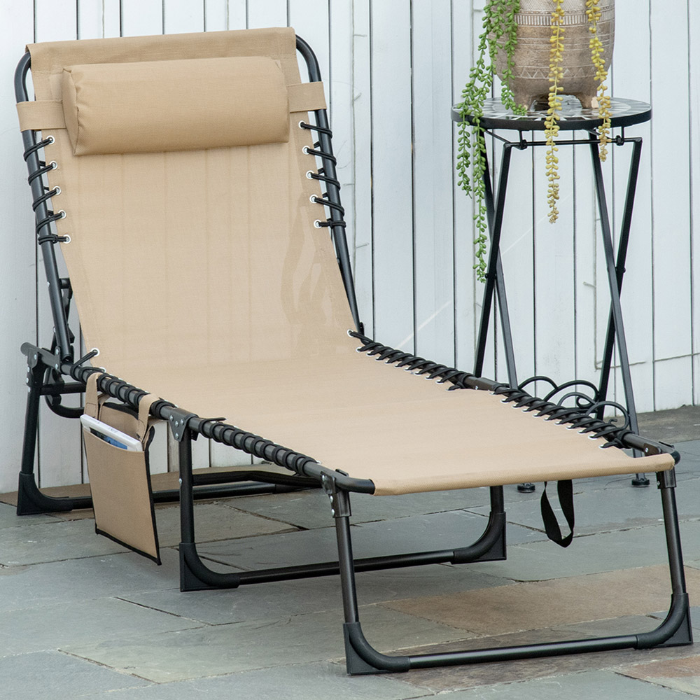 Outsunny Beige Portable Recliner Sun Lounger Image 1