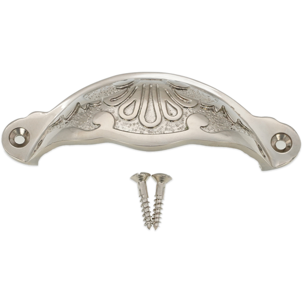 Spira Brass Floral Polished Nickel Cup Pull Drawer Handle Image 4