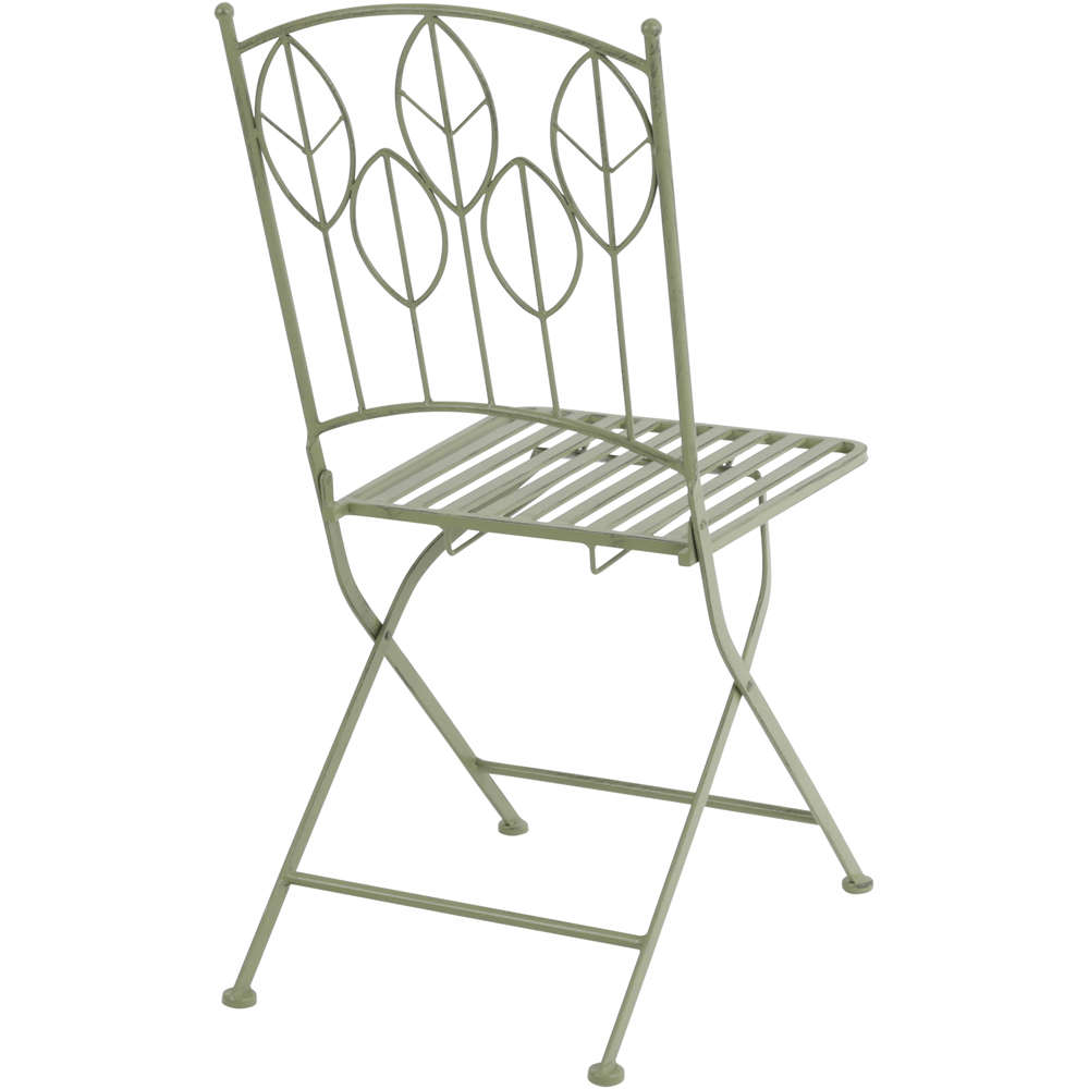 Charles Bentley 2 Seater Sage Green Rustic Metal Leaf Pattern Foldable Garden Bistro Set Image 6