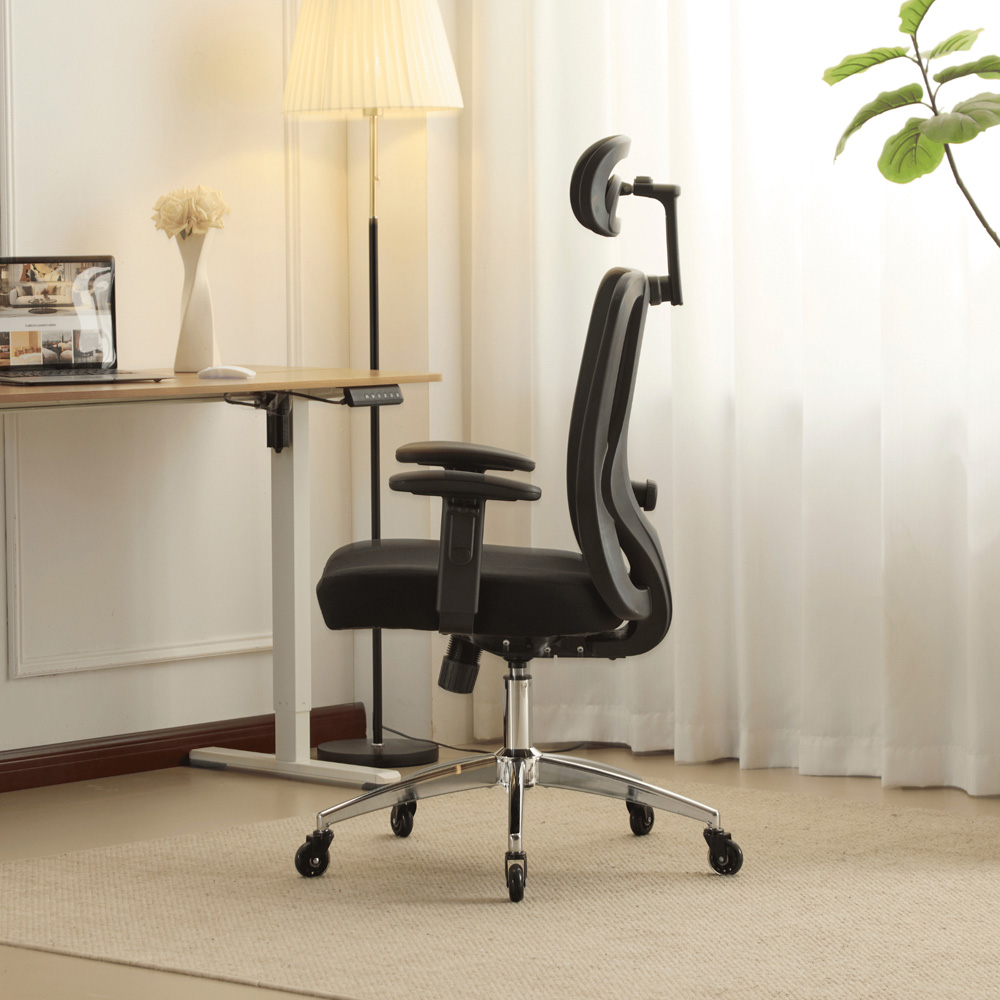Home Source Lumo Black Ergonomic Mesh Computer Chair with Adjustable Armrest and Headrest Image 9