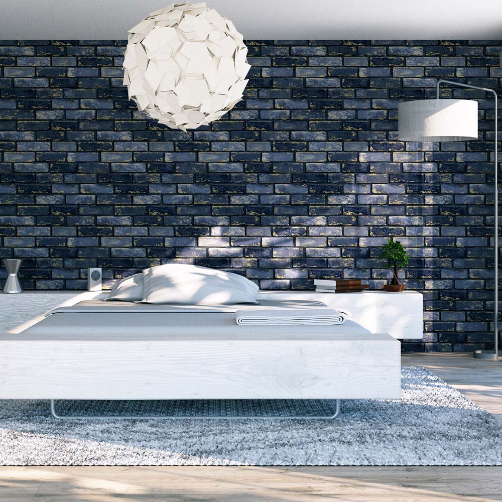 Arthouse Metallic Brick Navy Blue Wallpaper Image 5