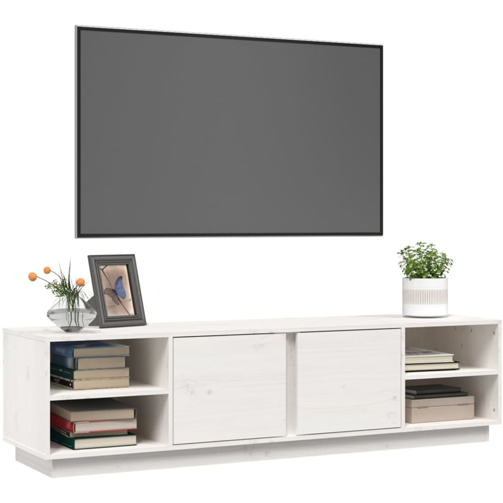 vidaXL 2 Door 4 Shelf White Solid Pine Wood TV Cabinet Image 4