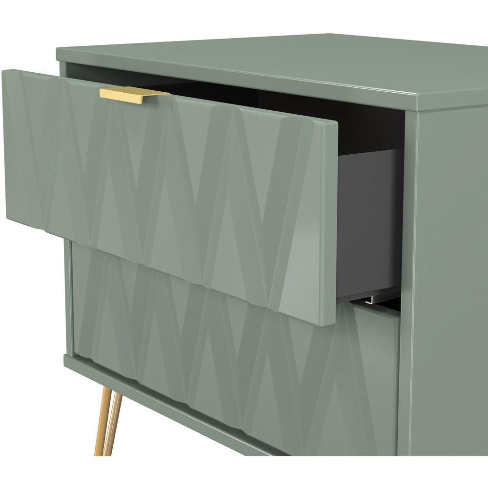 Crowndale Diamond 2 Drawer Reed Green Side Table Ready Assembled Image 6