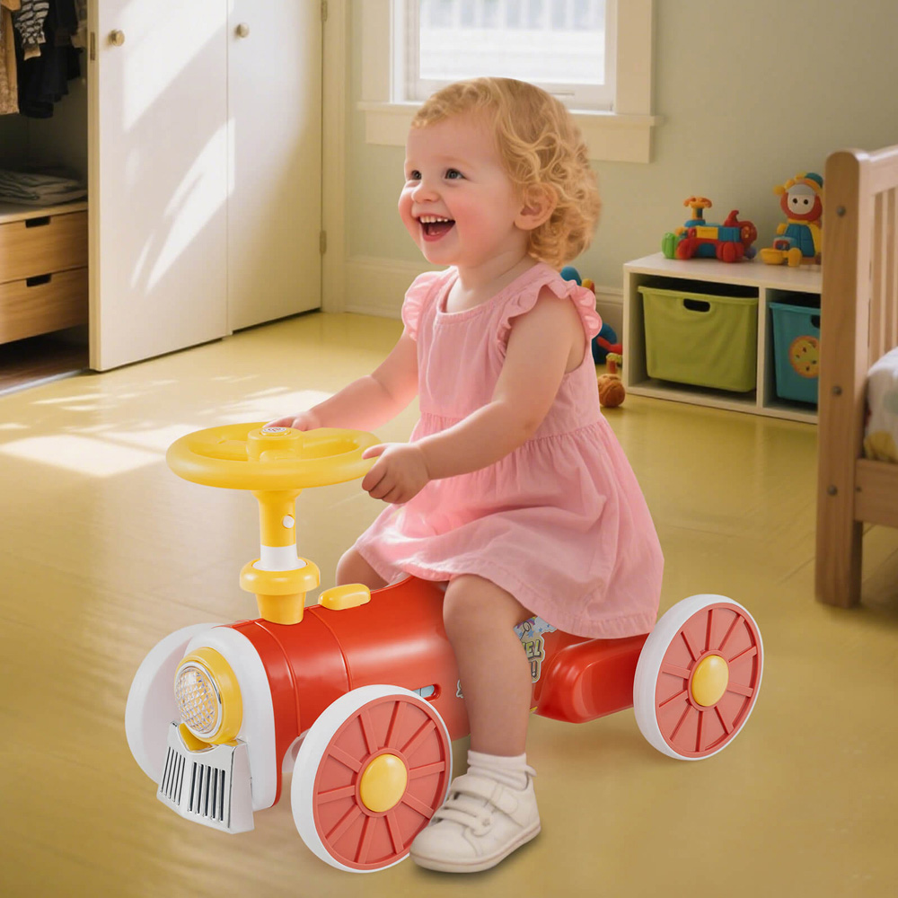 Costway Kids Orange Ride On Push Car Train with Sound Button and Storage Compartment Image 2