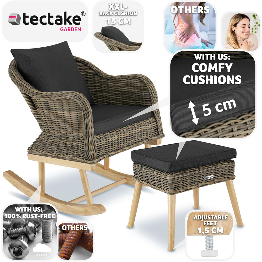 tectake Rovigo Natural Rattan Garden Rocking Chair with Footstool Image 3