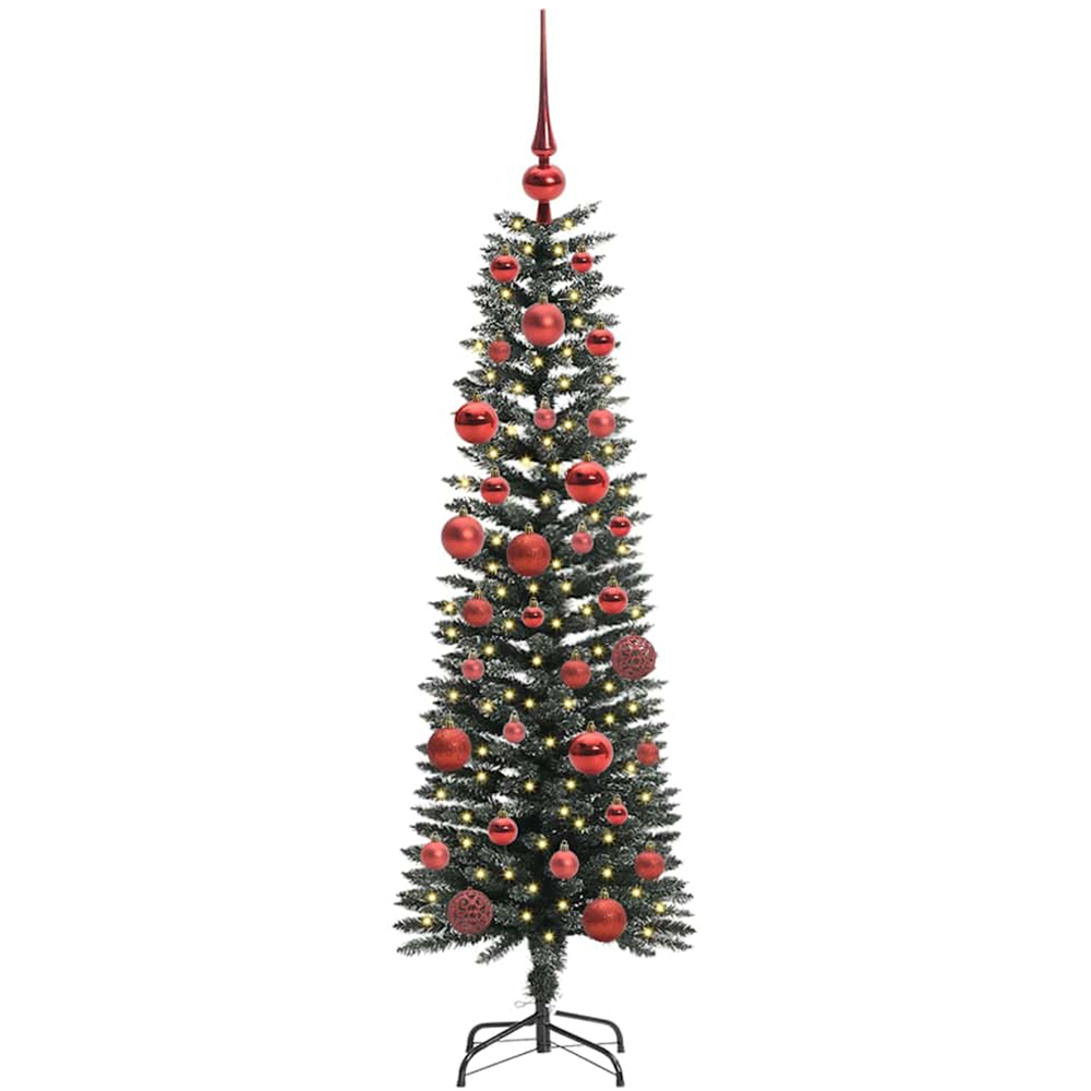vidaXL Pre-Lit Red Baubles Green Artificial Christmas Tree 5ft Image 1