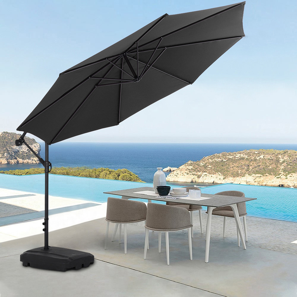 Living and Home Black Garden Cantilever Parasol with Rectangular Base 3m Image 2