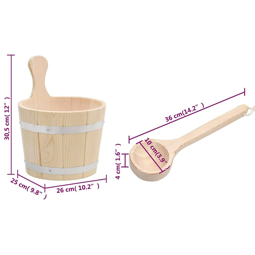 Walplus 5L Solid Pine Wood Sauna Bucket and Ladle Set Image 8