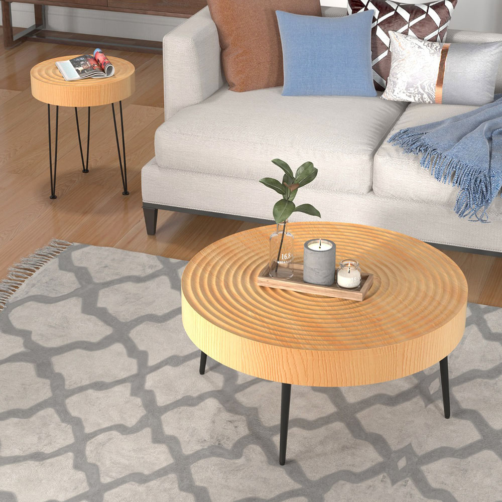 Costway Solid Wood Round Coffee Table Set of 2 Image 4