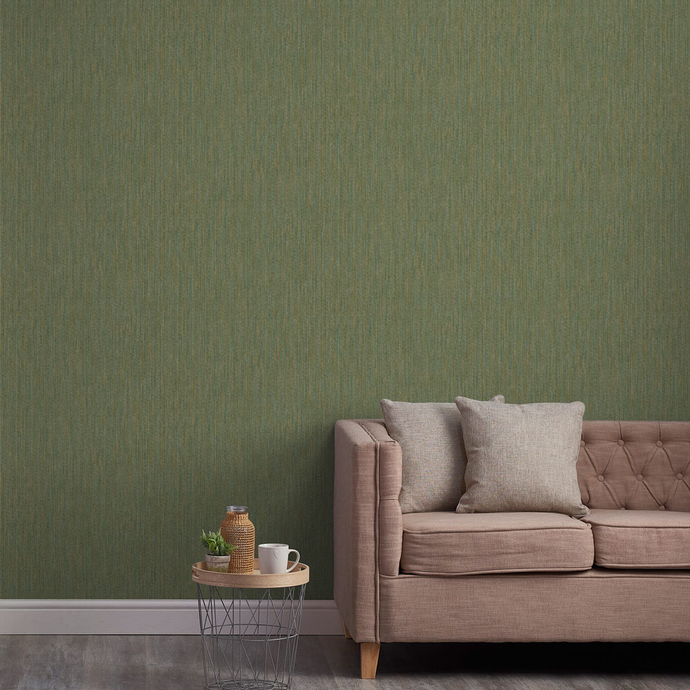 Grandeco Forest Green Claus Plain Woven Textured Weave Wallpaper Image 3