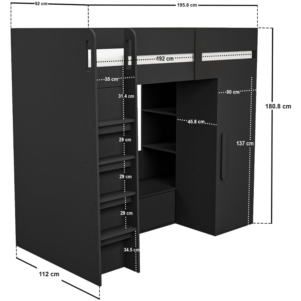 Flair Aspen Black Ribbed High Sleeper with Storage and Wardrobe Image 8