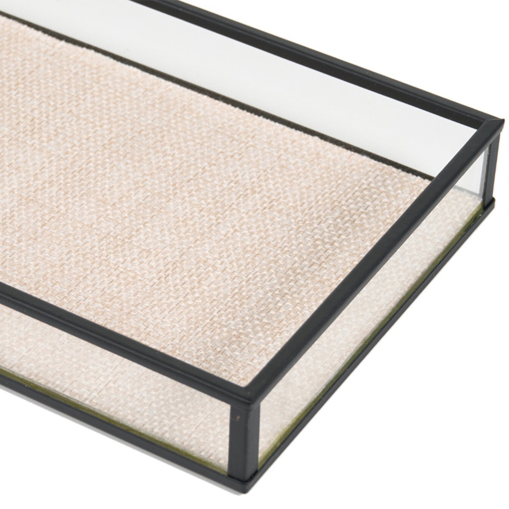 Set of 2 Glass and Linen Trays - Natural Image 3