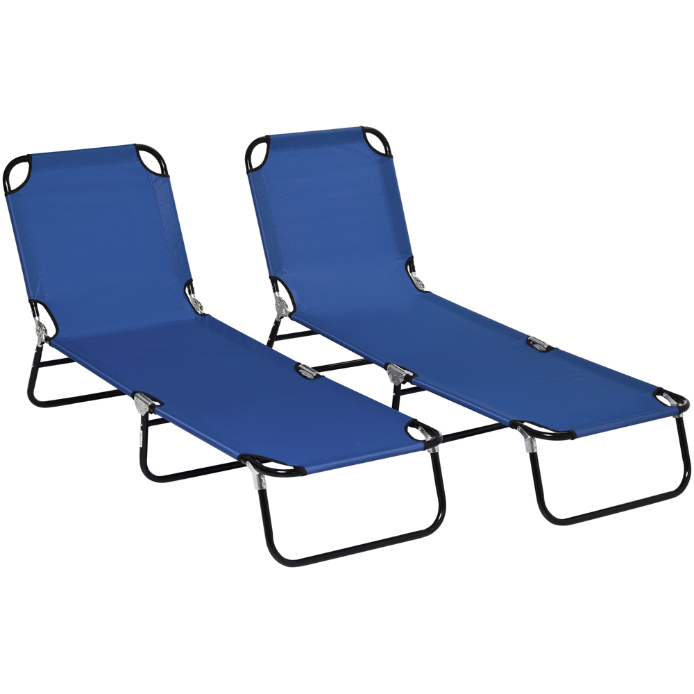 Outsunny Set of 2 Blue Folding Recliner Sun Loungers Image 2
