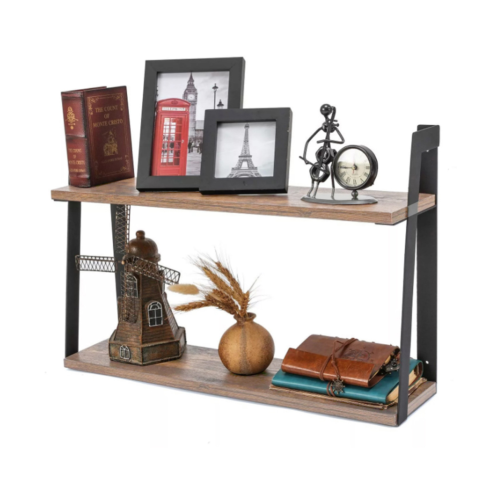 Living And Home WH0949 Wood Metal Frame & Wood 2Tier Wall Mounted