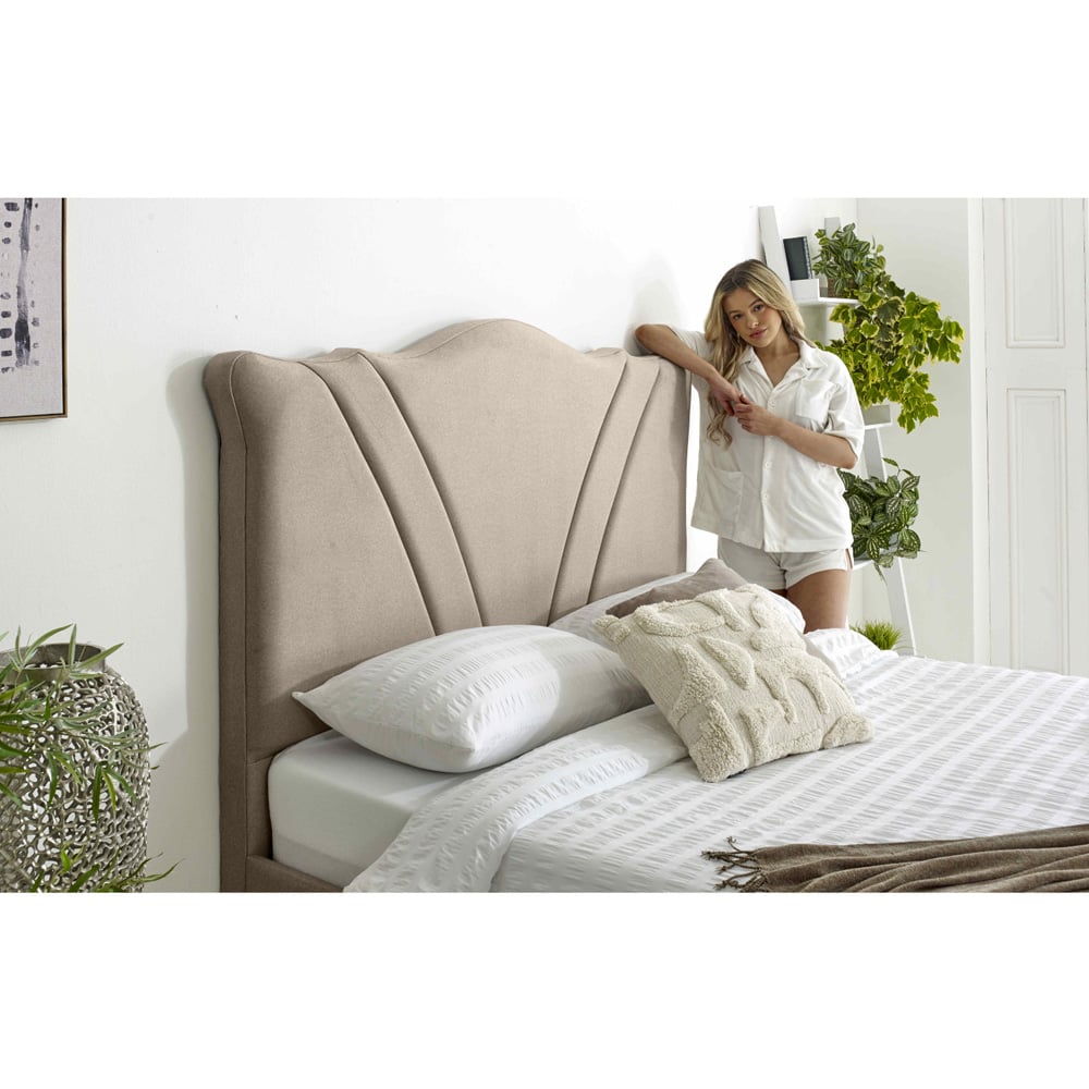 Eleganza Amaya King Size Mink Arlington Fabric Bed Frame with Curved Headboard Image 2