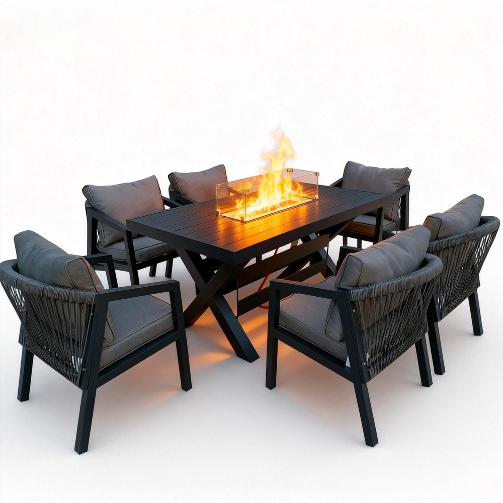 Furniture One 6 Seater Grey Aluminium Firepit Garden Dining Set Image 2