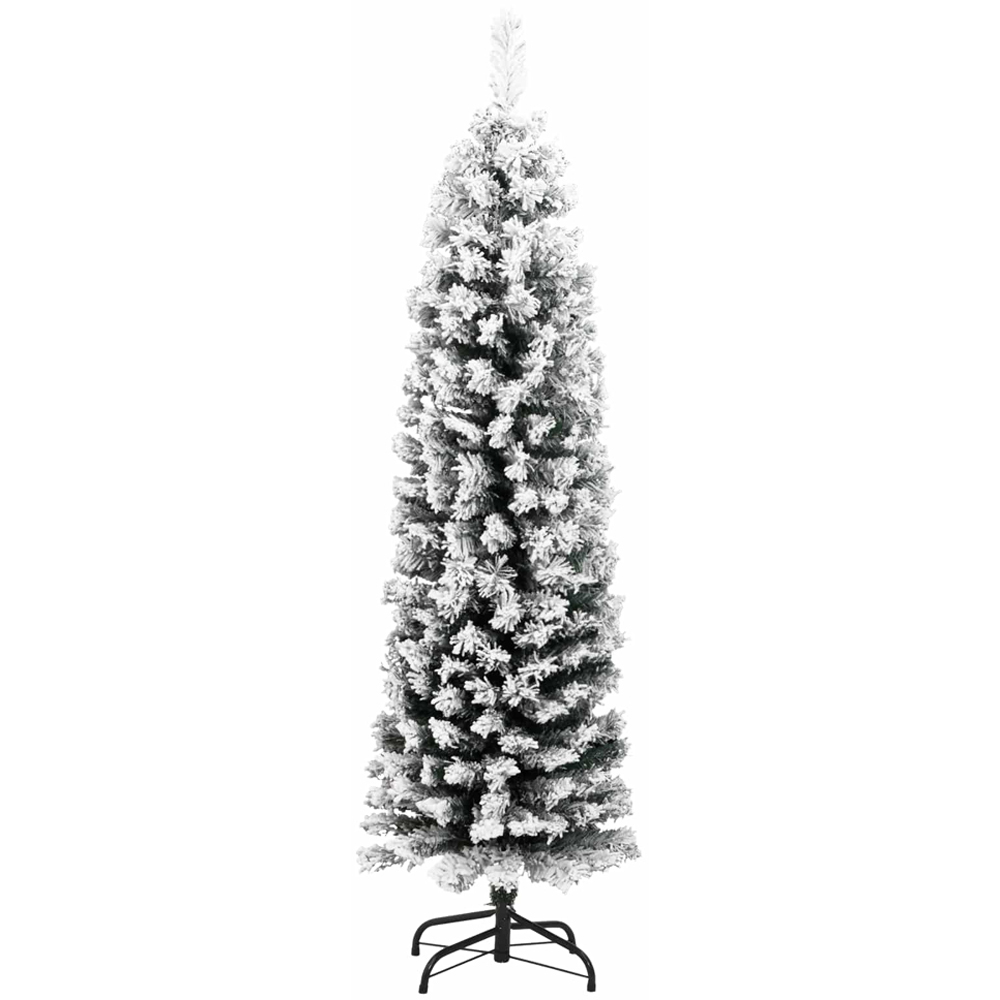 vidaXL Green Snow Flocked Artificial Christmas Tree with LEDs Silver Decoration Ornaments 5ft Image 5