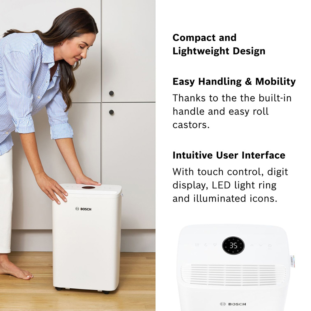 Bosch Dry 1000 White Lightweight Dehumidifier with LED Light Ring 10L Image 6