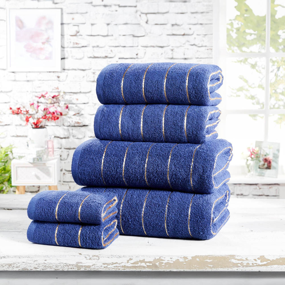 Rapport Home Sandringham Blue Stripe Cotton Face Cloth Image 2