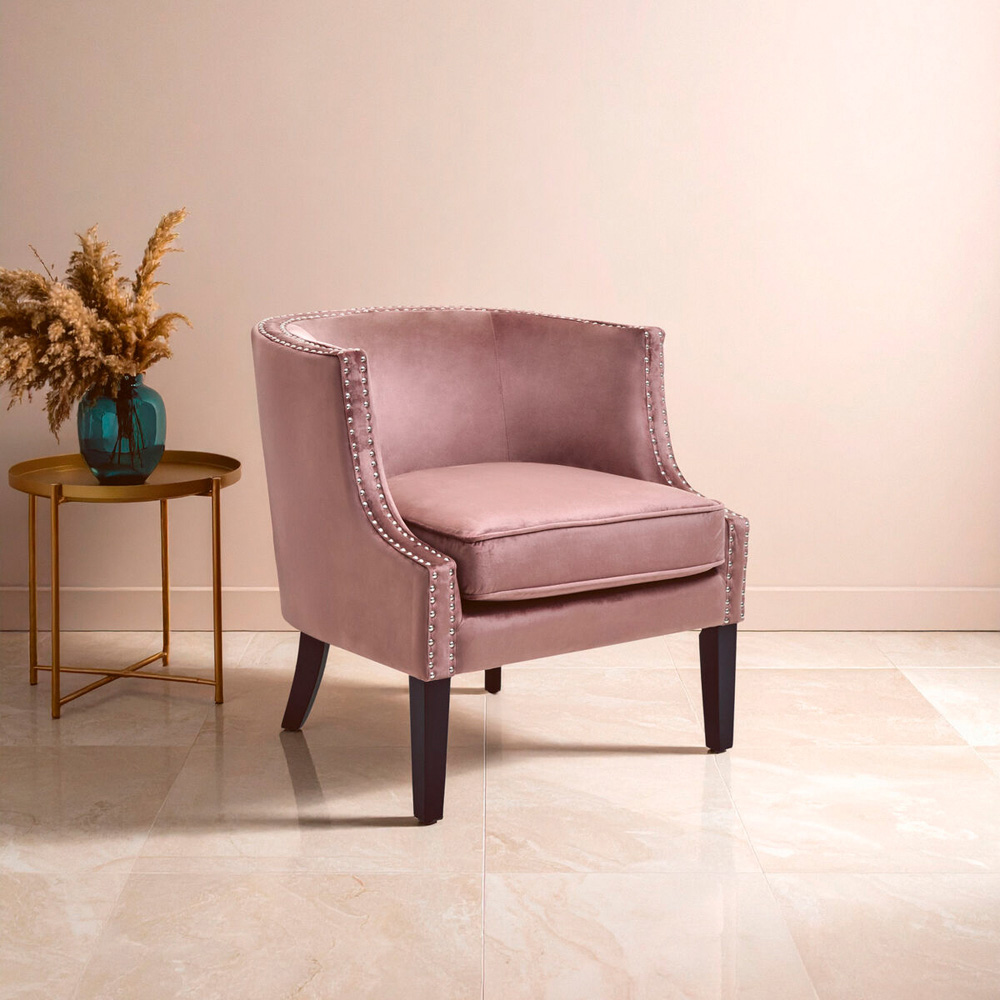 Premier Housewares Larissa Pink Velvet Studded Chair Image 5