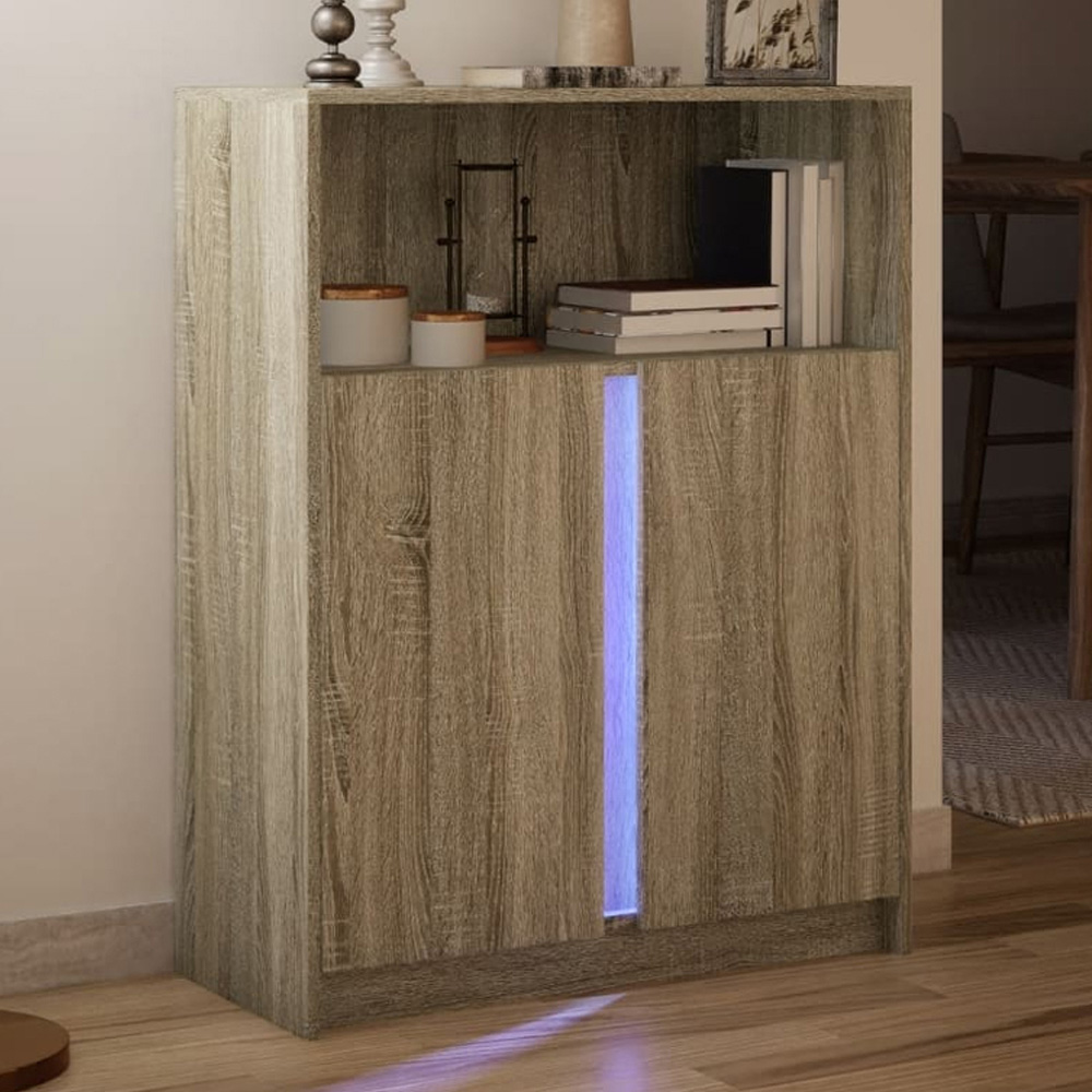 vidaXL 2 Door Single Shelf Sonoma Oak Sideboard with RGB LED Lights Image 1