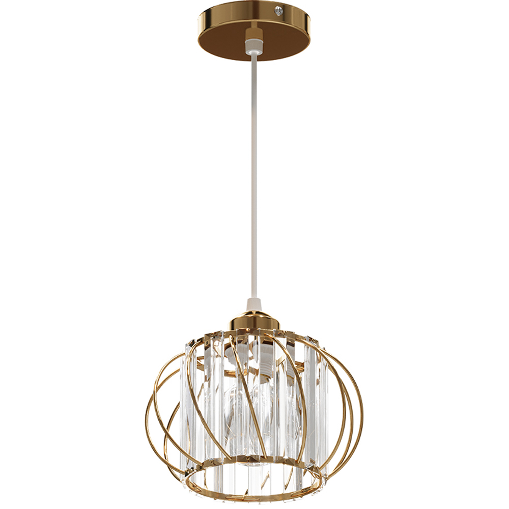 Living and Home Gold Iron Cage Glass Panels E27 Pendant Light Image 1