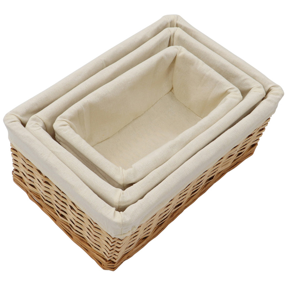 JVL 3 Piece Acacia Honey Rectangular Willow Storage Basket with Lining Set Image 4