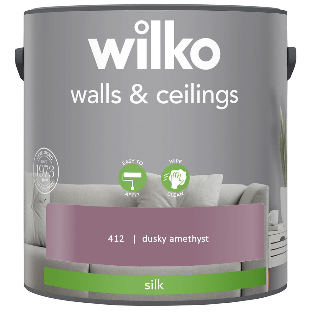 Wilko Walls & Ceilings Dusky Amethyst Silk Emulsion Paint 2.5L Image 2