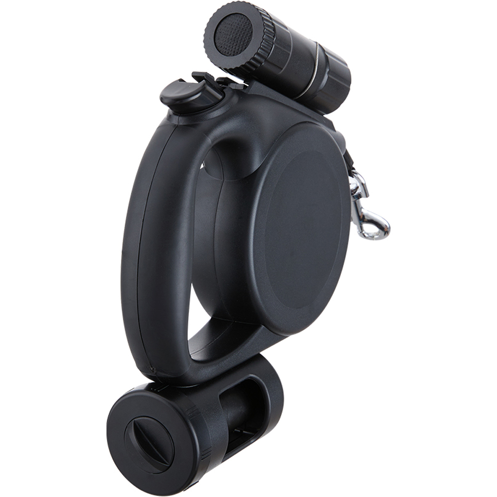 H&O Direct 5m Black Retractable Dog Lead with Torch and Trash Bag Holder Image 2