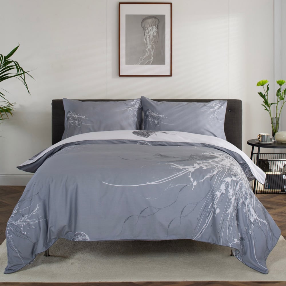 The Lyndon Company Single Slate Grey Jellyfish Duvet Cover and Pillowcase Set Image 1