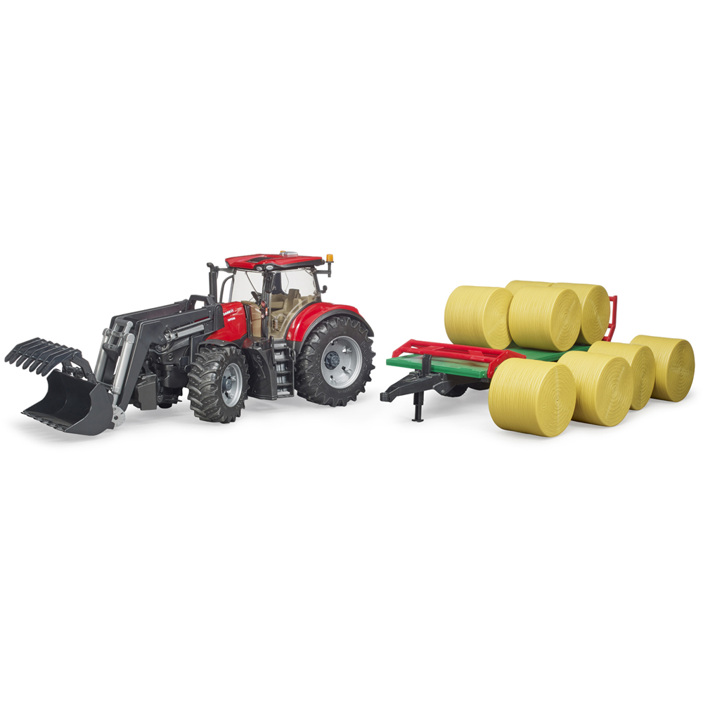 Bruder Case IH Optum 300CVX Tractor with Front Loader Bale Trailer and 8 Bales Image 4