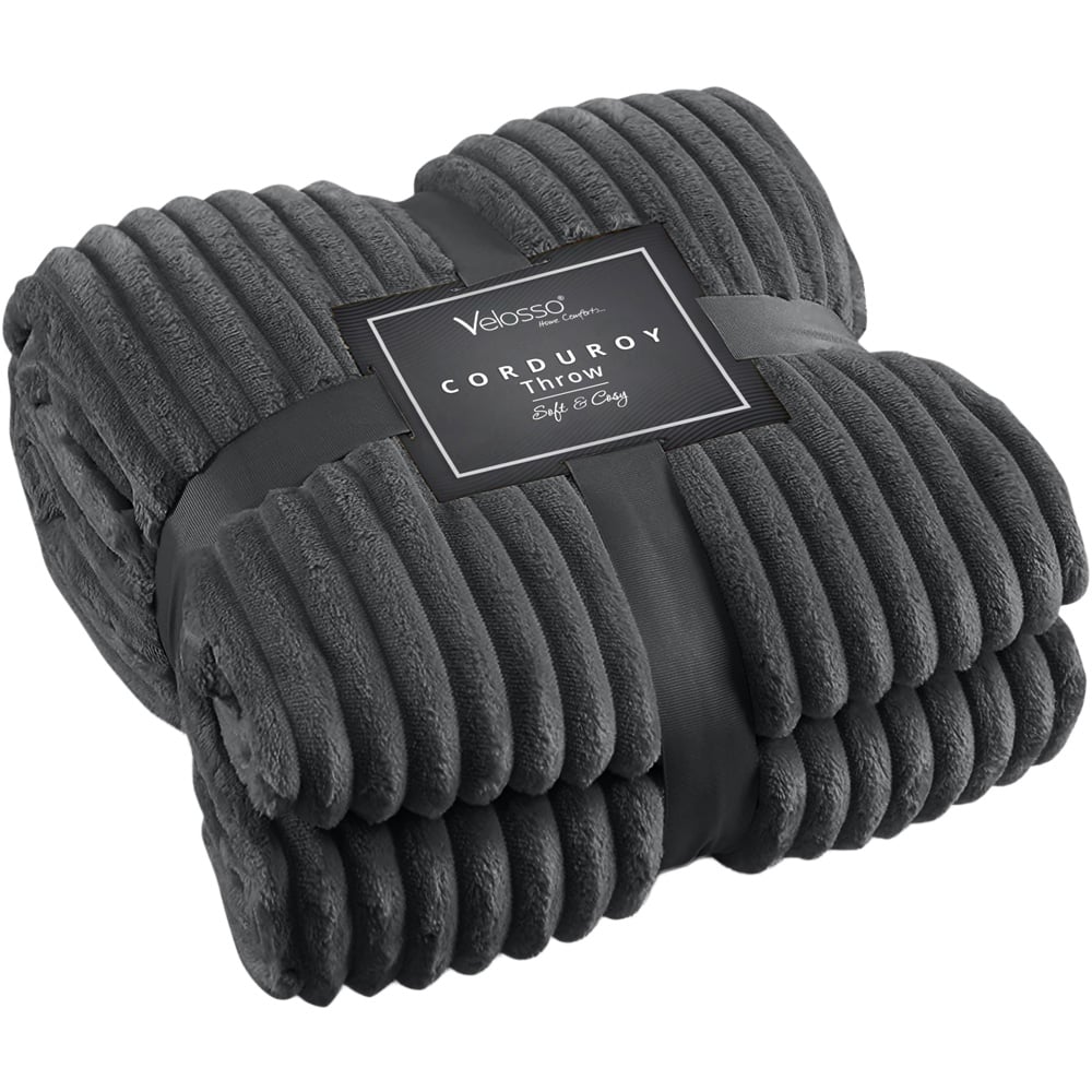 Velosso Charcoal Plain Corduroy Throw 150 x 200cm Image 1