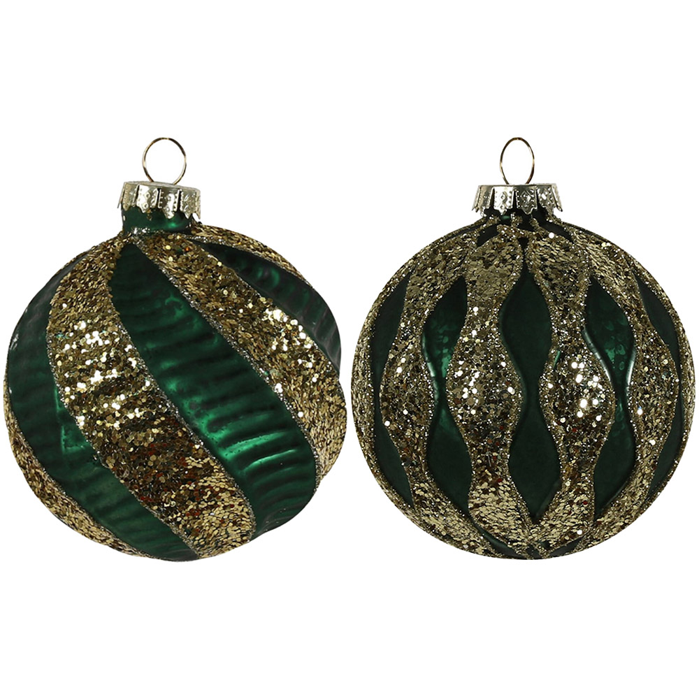 Royal Emerald Green and Gold Glittered Christmas Bauble Image 1