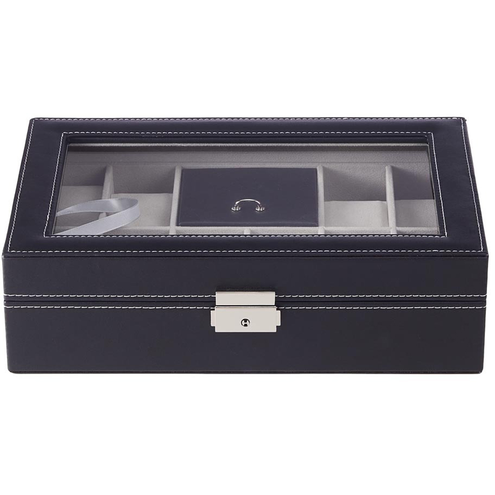 H&O Direct 8 Slot Black PU Leather Watch Display Box with Ring Slots Image 1