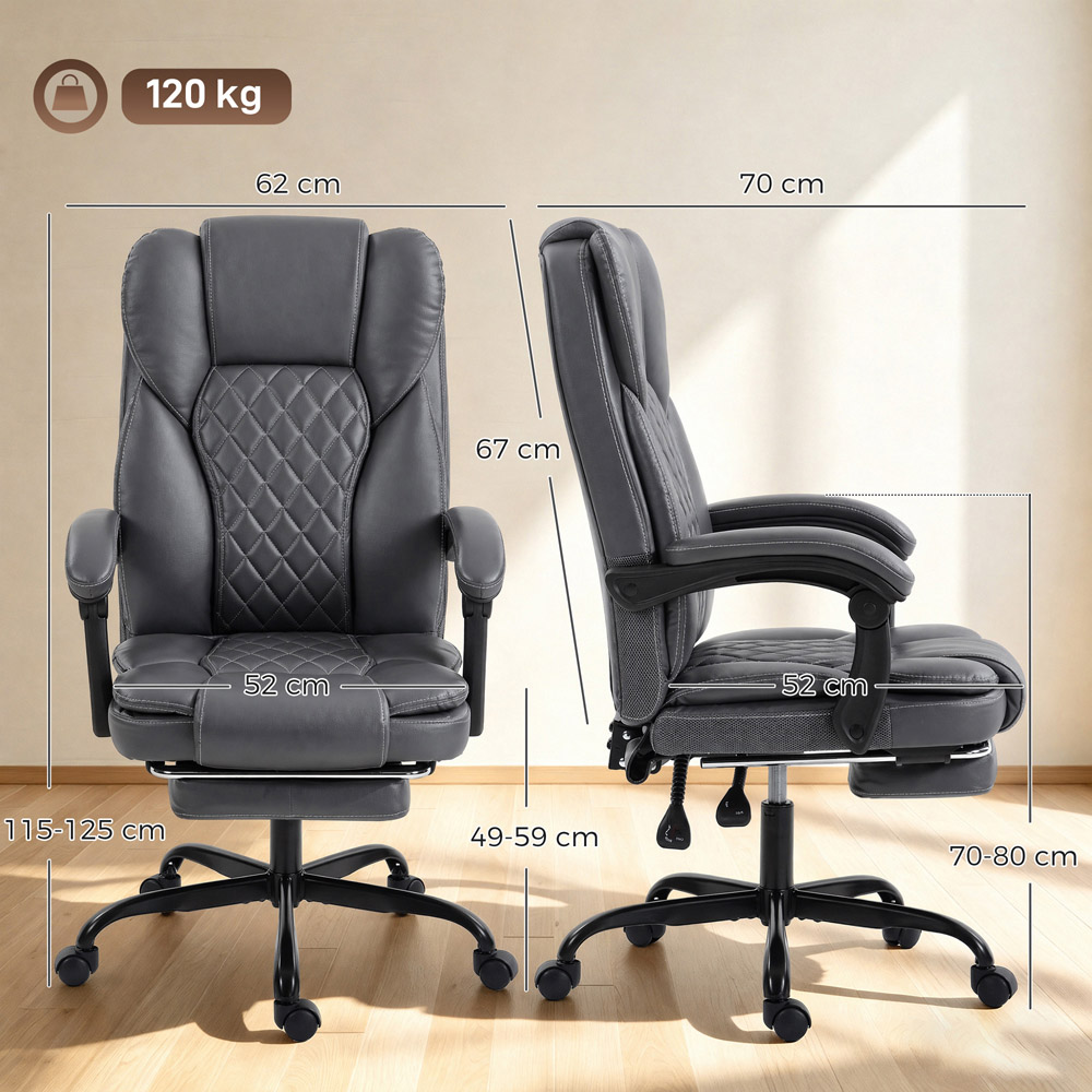 HOMCOM Grey High Back Home Office Recliner Chair Image 9
