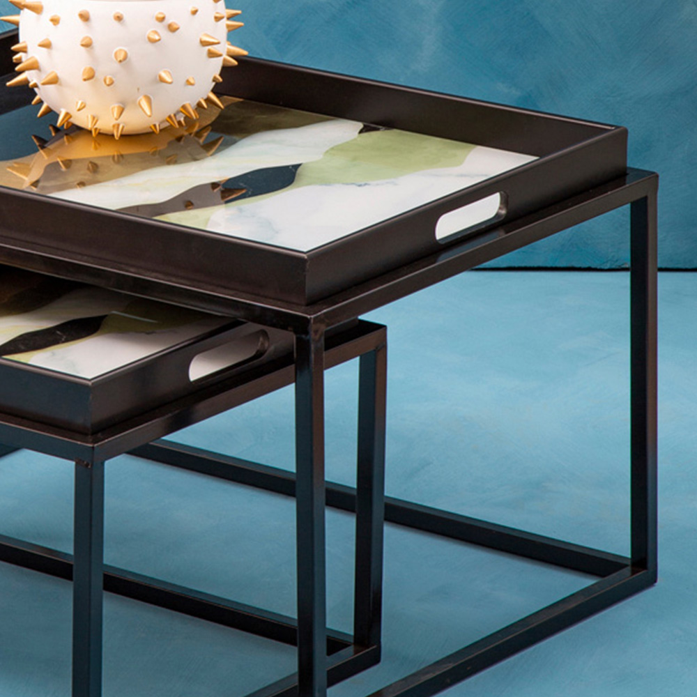 Premier Housewares Celina Abstract Paint Design Nest of Tray Tables Set of 2 Image 2