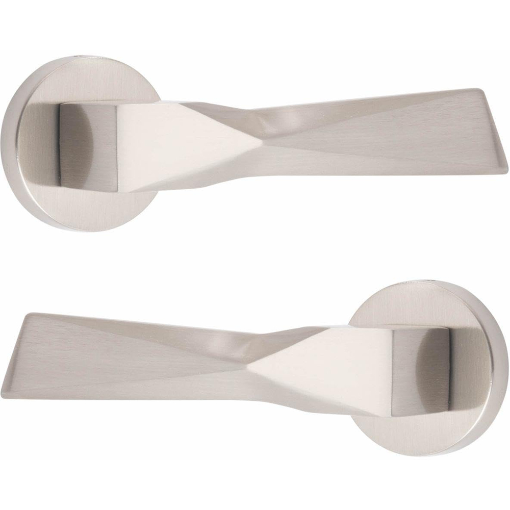 Golden Grace Modern Aura Satin Nickel Euro Lock Door Handles Set Image 3