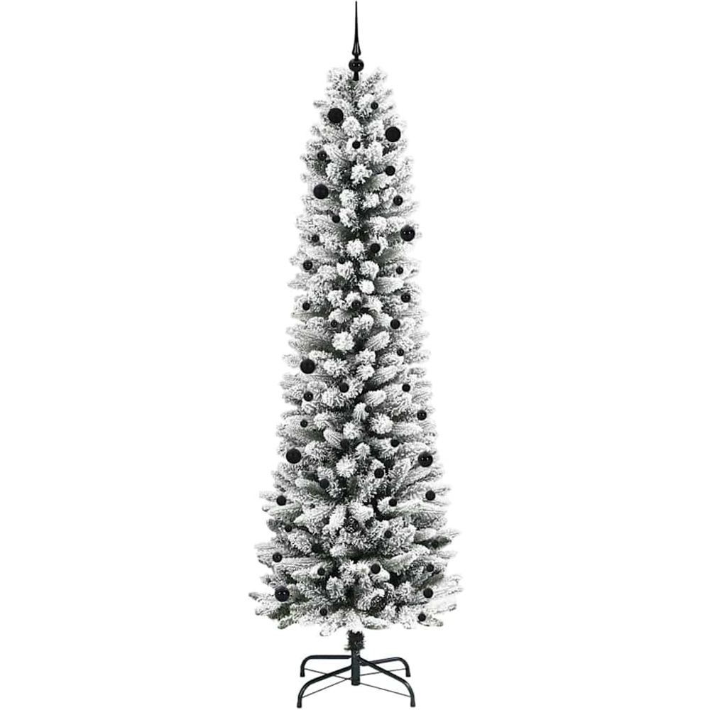vidaXL Pre-Lit Warm White LED and Black Baubles White Artificial Christmas Tree with Stand 8ft Image 4