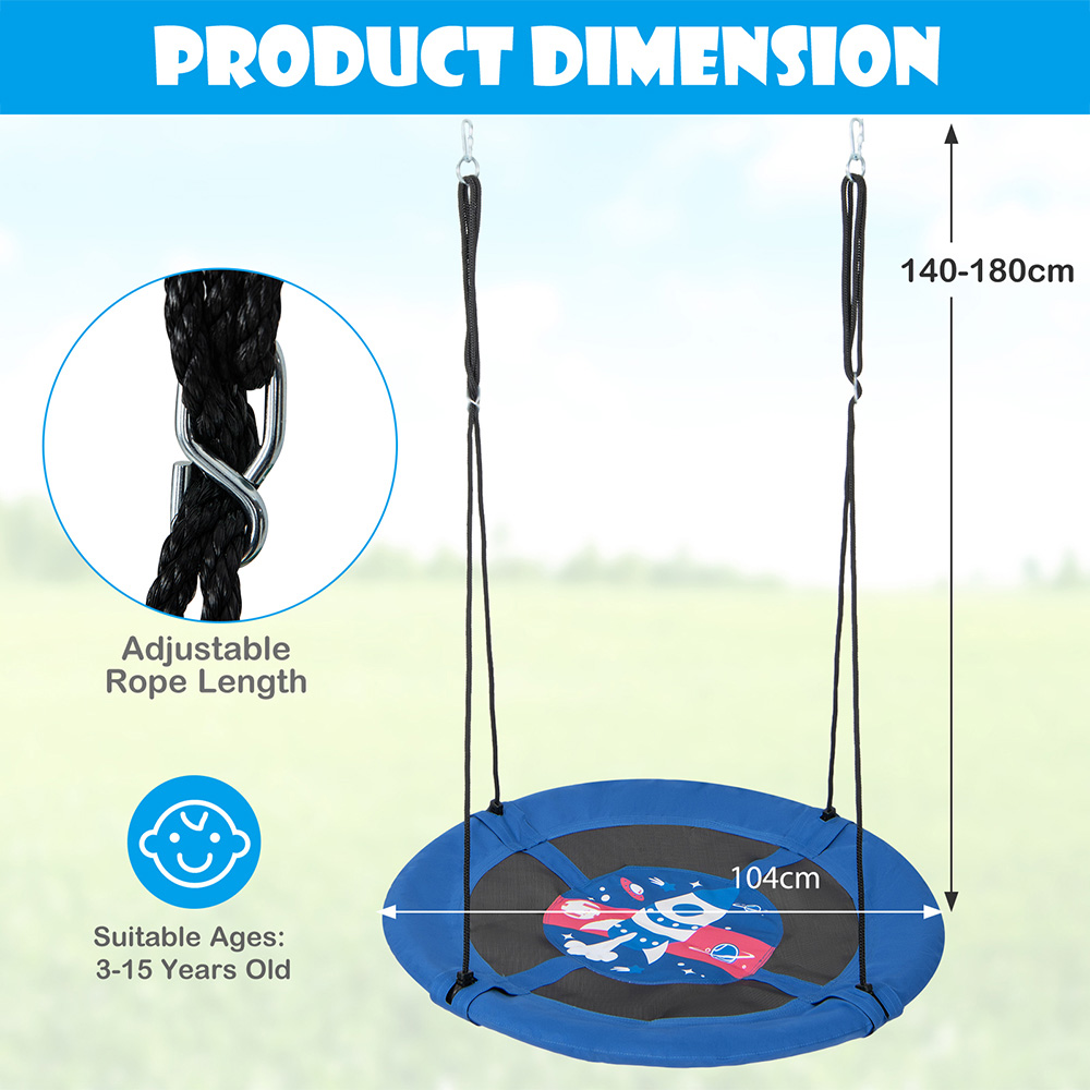 Costway Blue Oxford Fabric Saucer Tree Swing 104cm Image 9