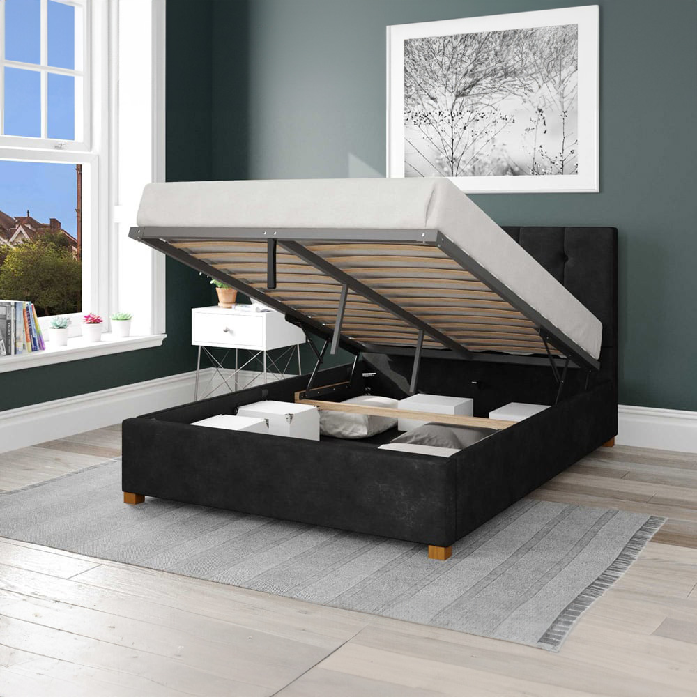 Aspire Hepburn Double Charcoal Kimiyo Linen Ottoman Bed Image 2