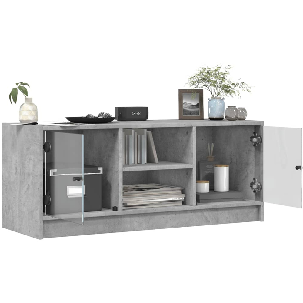 vidaXL 2 Glass Door 2 Shelf Concrete Grey TV Cabinet Image 4